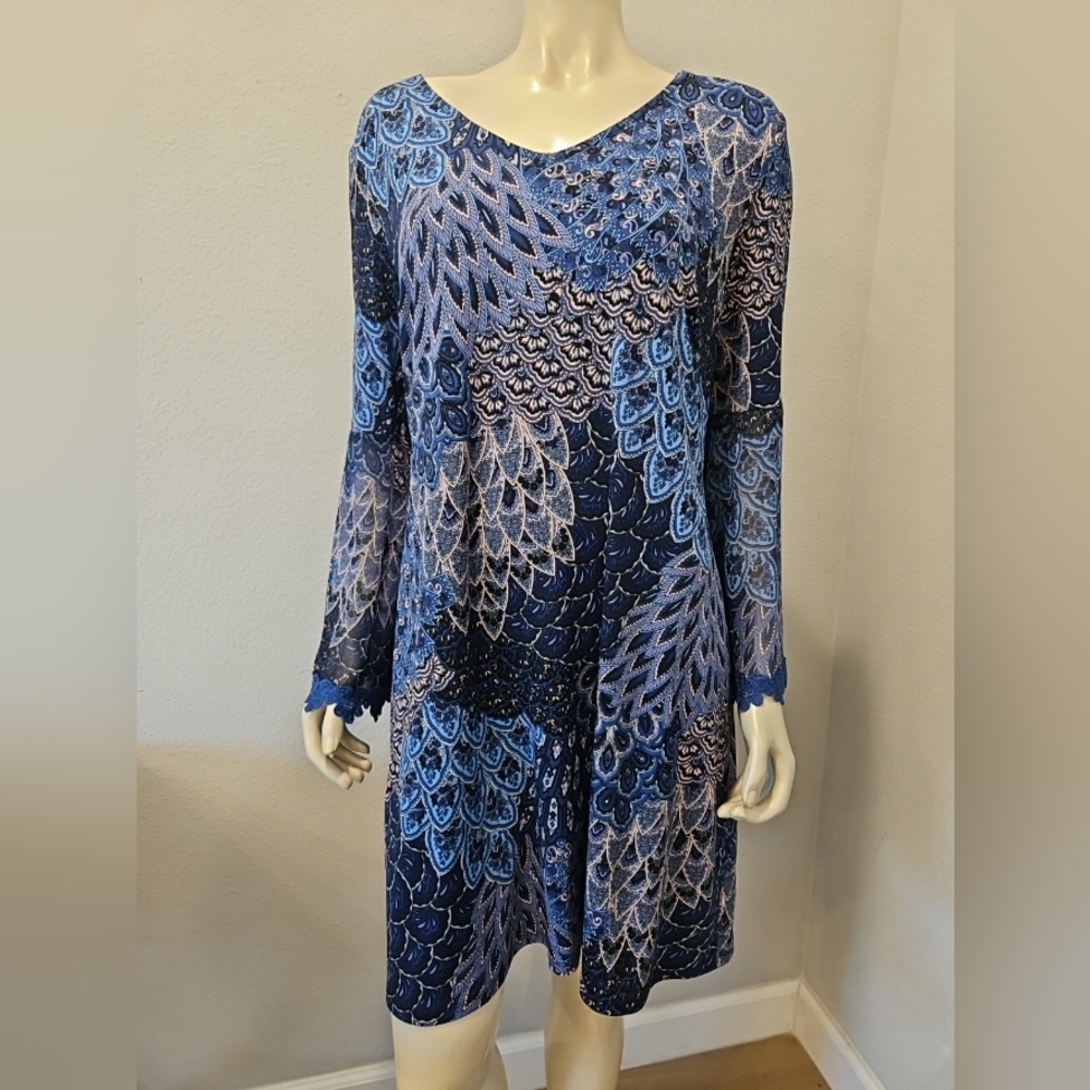 Westport 1972 Womens Blue Dress Bell Sleeves Boho Petite XL Boho Victorian